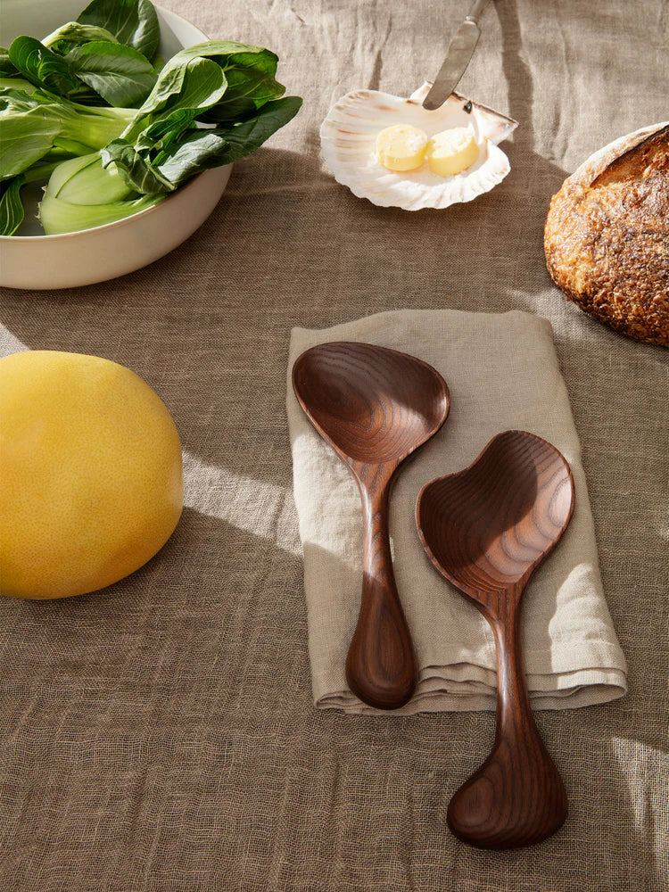 Ferm Living Dark Brown Wooden Os Salad Servers (Set of 2)