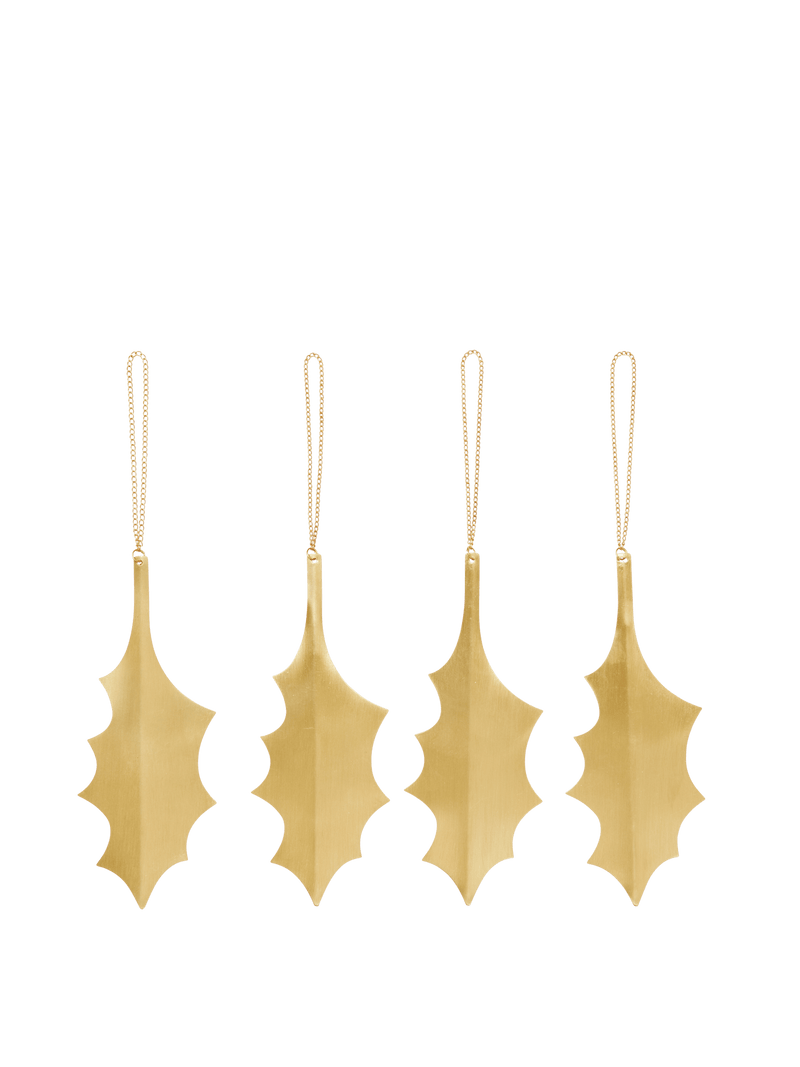 Ferm Living Holly Leaf Brass Ornaments (Set of 4)