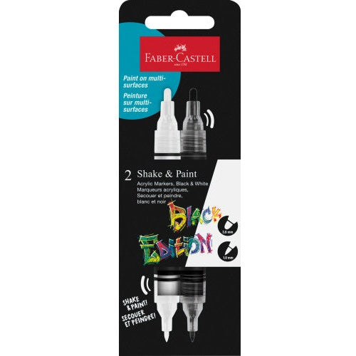 Faber-Castell Black Edition Shake & Paint Acrylic Markers, set of 2, black and white