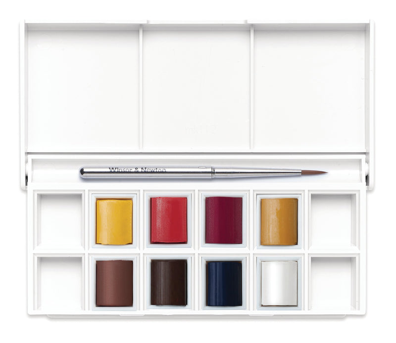 Winsor & Newton Cotman Watercolour Half Pans Pocket Sets (Set of 8 + Brush)