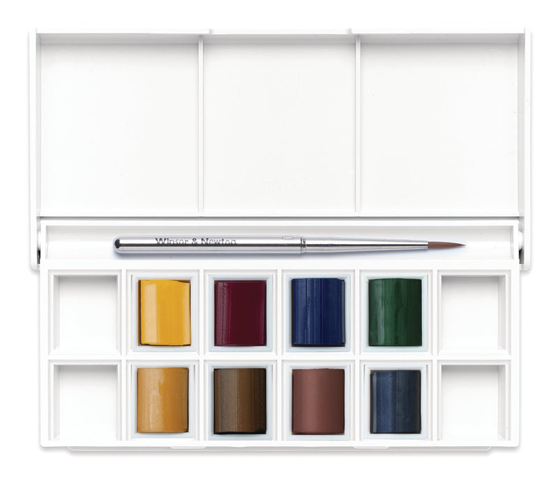 Winsor & Newton Cotman Watercolour Half Pans Pocket Sets (Set of 8 + Brush)