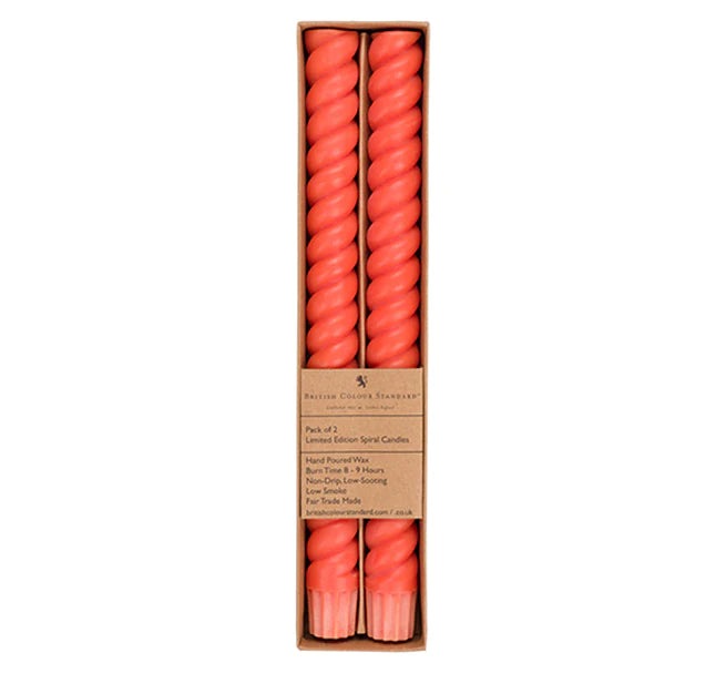Spiral Solid Orange Flame Eco Dinner Candles (Pack of 2)