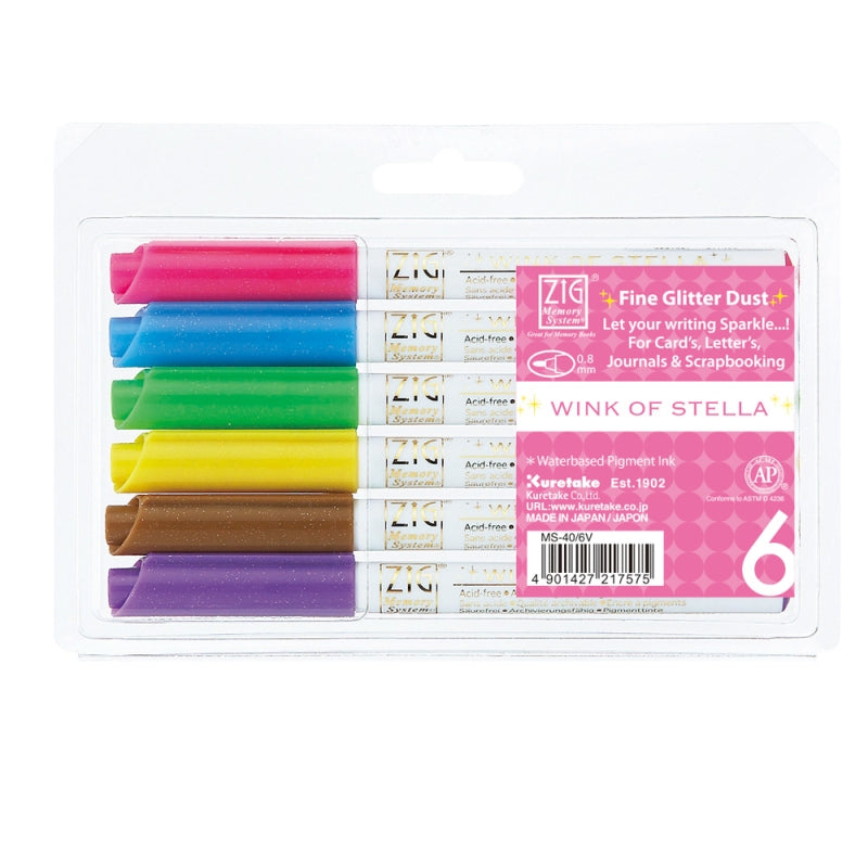 Wink Of Stella Zig Memory Fine Glitter Dust Pens (Set of 6)
