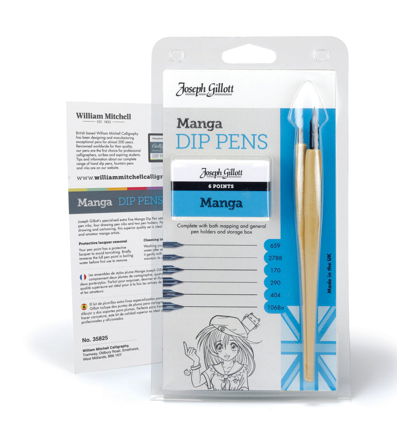 Joseph Gillott Manga Dip Pens (Set of 6 points and 2 nib holders)