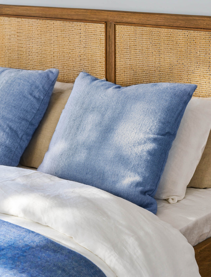 Stockwell Herringbone Cushion Cove Blue Wool