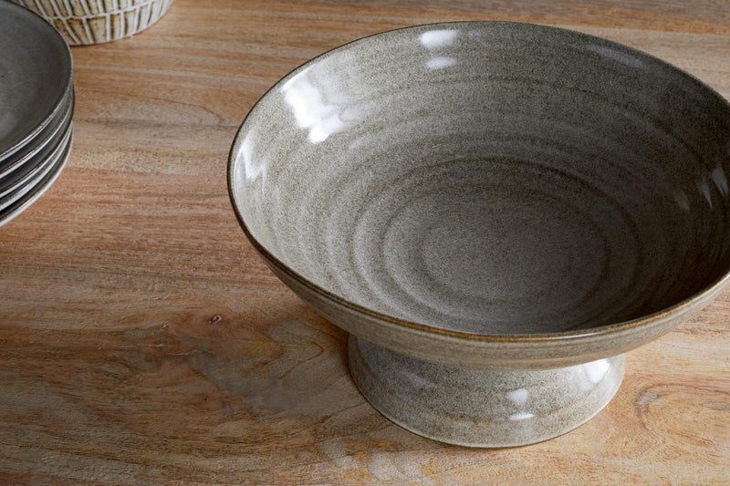 Valinha Earthenware Footed Bowl - Grey