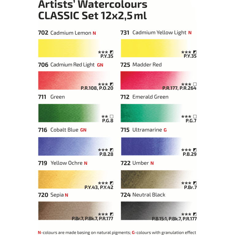 Rosa Gallery Classic Watercolour Paints (Set of 12)